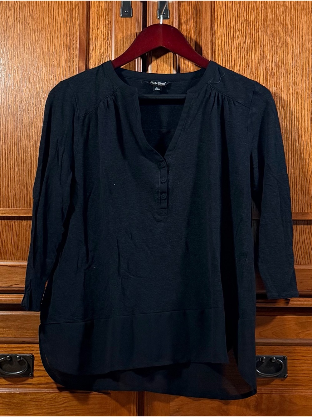 Lucky Brand Mixed Media Split V-Neck Henley Tunic 7W62044 Boho Casual Classic